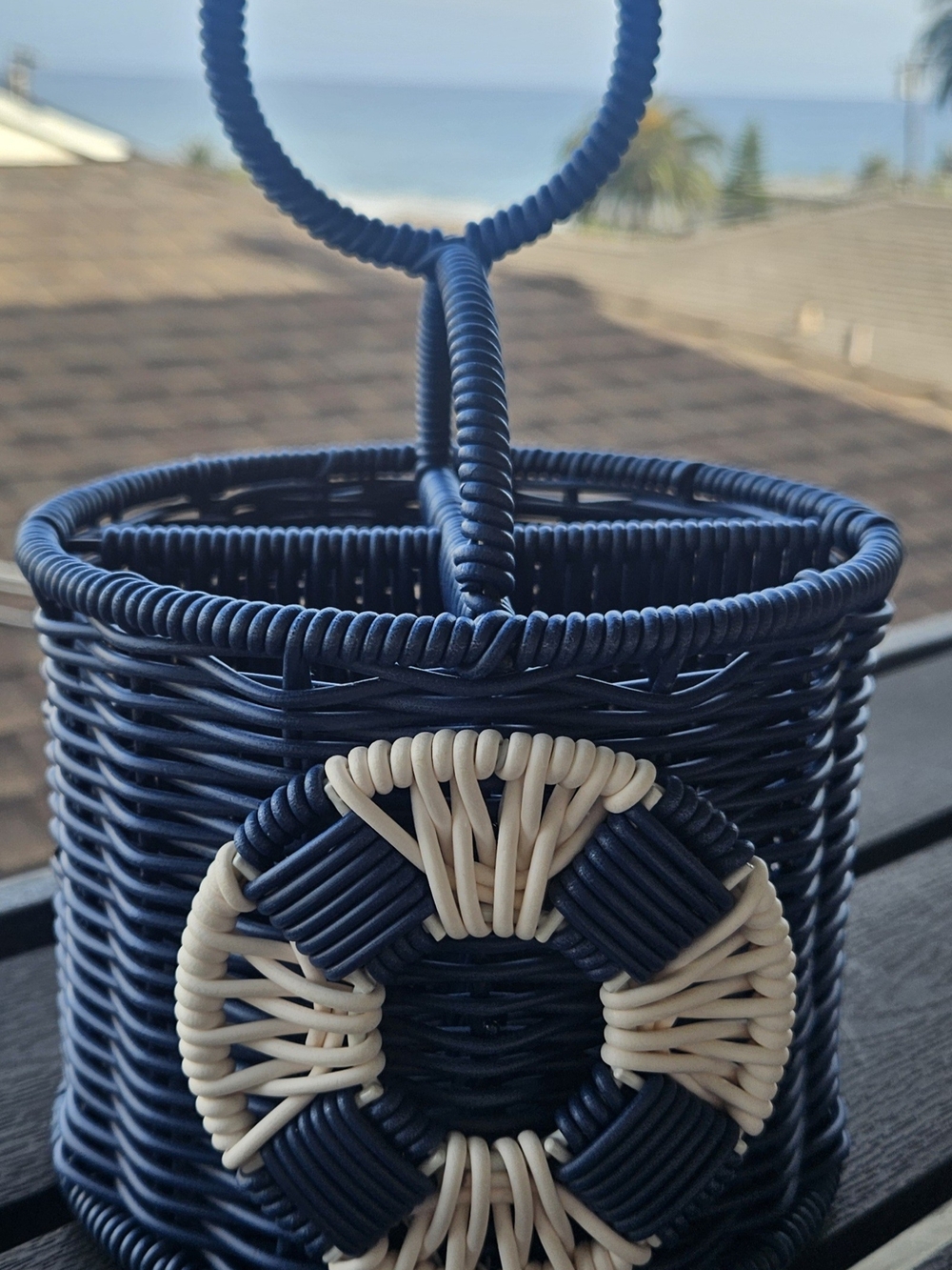 CIROA handwoven Navy and Natural Decorative Basket -picnic caddy